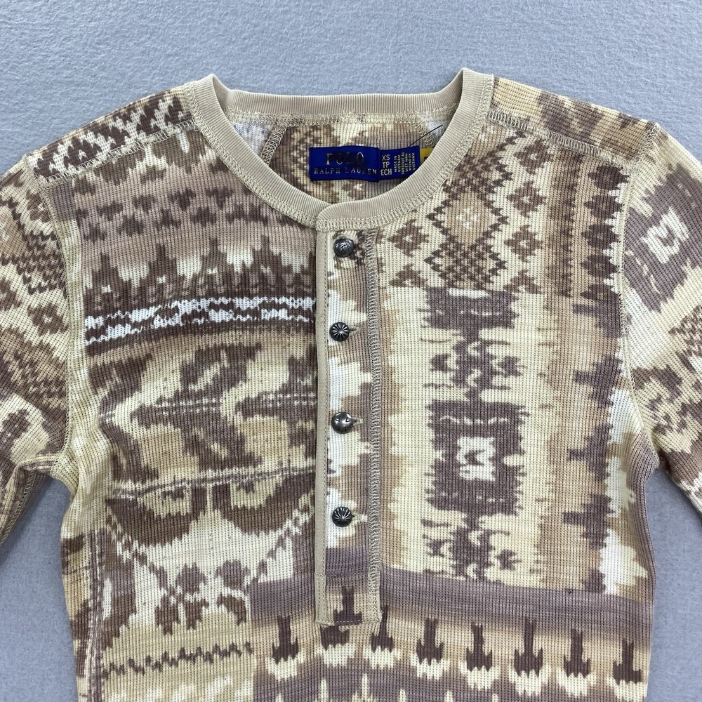 Polo Ralph Lauren Dress Womens Extra Small Beige Henley Maxi Aztec Patch Print - Picture 3 of 13